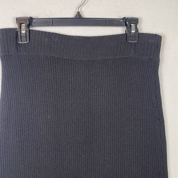 Anthropologie Black Rib Knit Maxi Skirt Side Slits Pull-On Stretch Size Large - Picture 6 of 10
